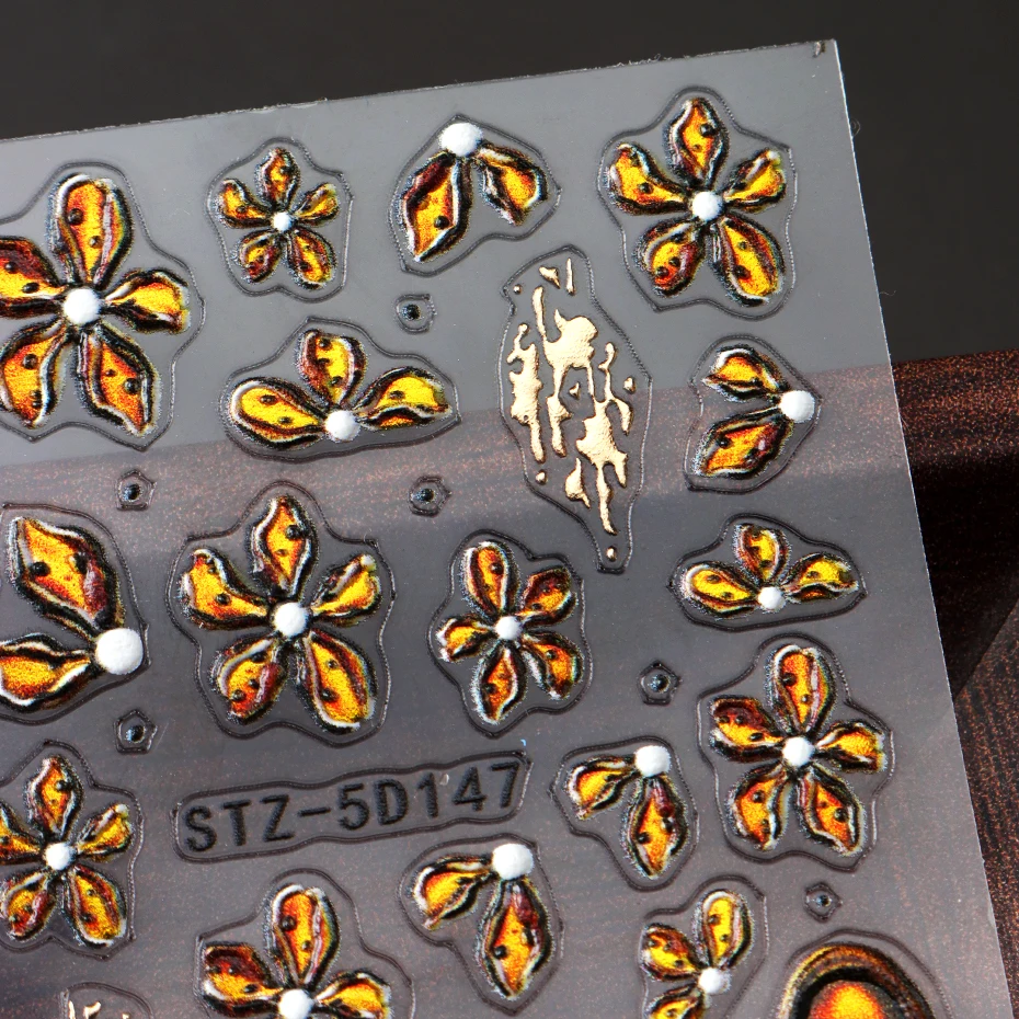 2 pçs flor marrom arte do prego adesivos 3d floral encantos decalque do prego auto-adesivo sliders folha outono decorações da arte do prego manicure