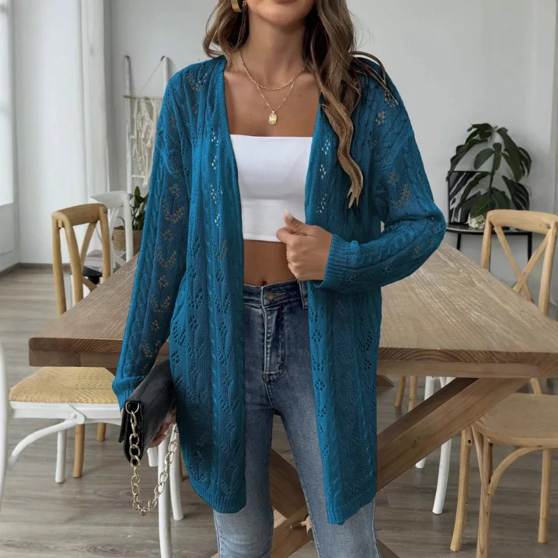 Women's Cardigan Hollow Spring and Autumn Buttonless Air Conditioning Shirt Knitted Sweater Casual Multi-color Versatile Jacket