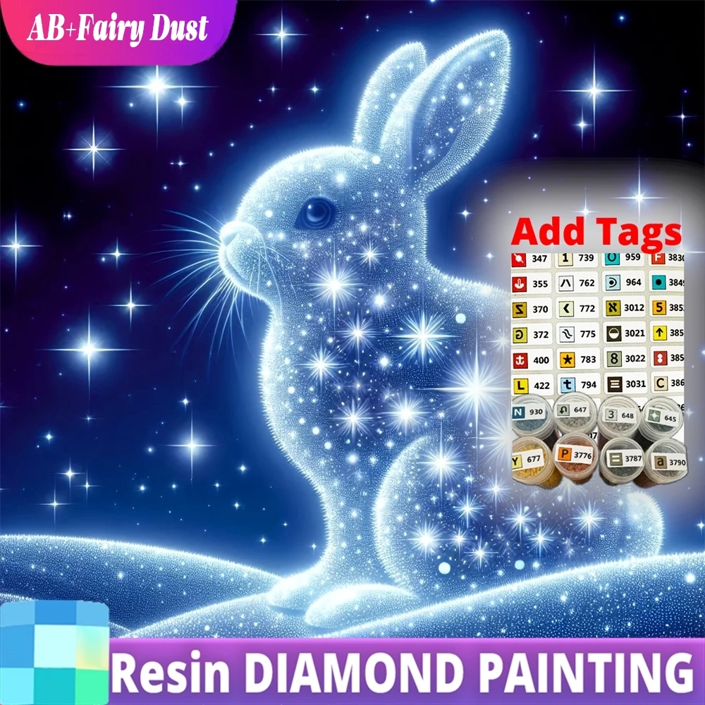 

Resin AB Fairy Dust Rabbit Diamond Painting Animal Full Square Round Mosaic Suitable for Beginners DIY Home Bedroom Wall Artwork