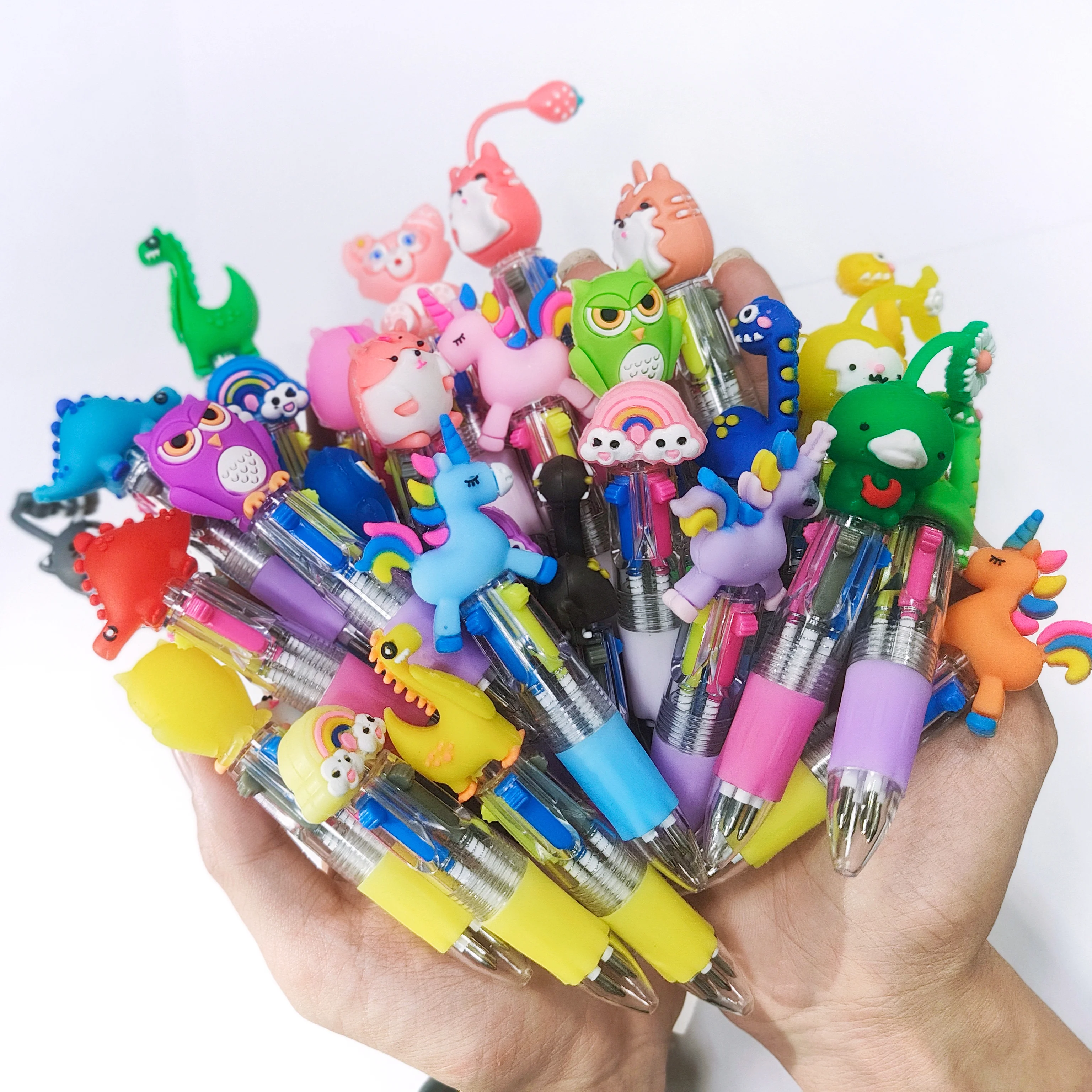 20Pcs/Lot Cute Mini 4 Color Ballpoint Pens Multicolor Kids School Stationary Kawaii Animal Dinosaur Pony Owl Hamster Pen Gifts