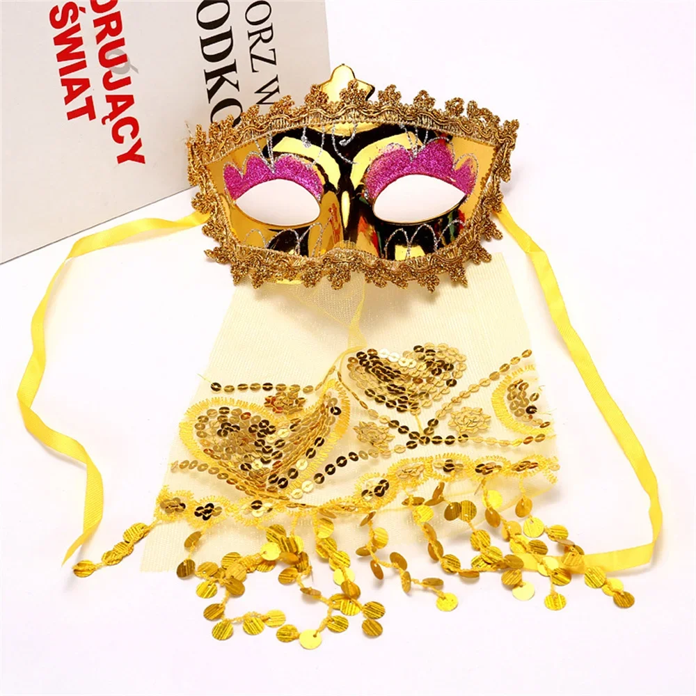 New Gold Powder Sequin Veil Mask Indian Wind Band Belly Dance Annual Meeting Makeup Ball Adult Party Decoration