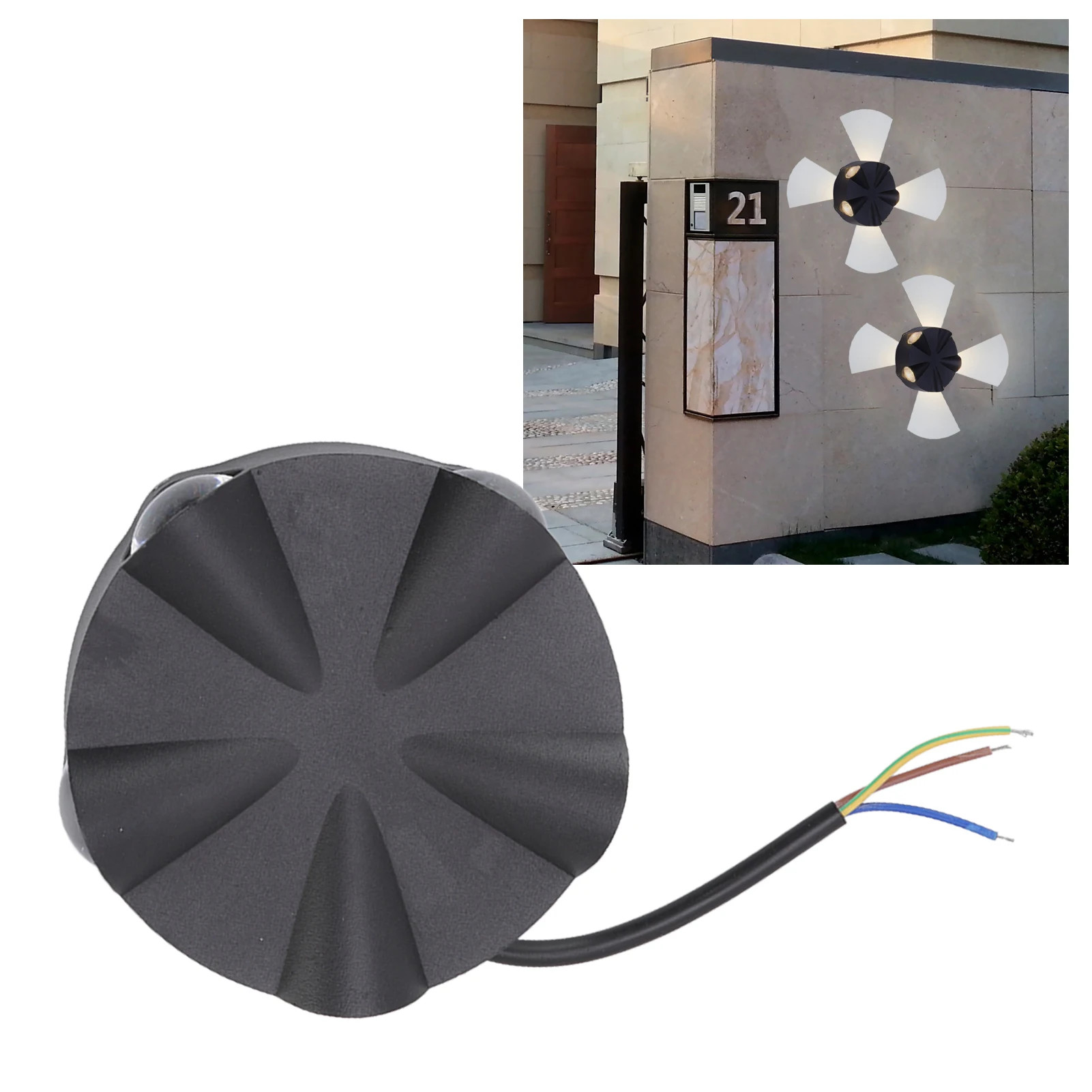 

Настенное бра, настенное бра, светодиодный простой круглый алюминиевый уличный водонепроницаемый черный настенный светильник, 5 Вт, 5 светодиодов, пятистороннее освещение, AC85‐265 В