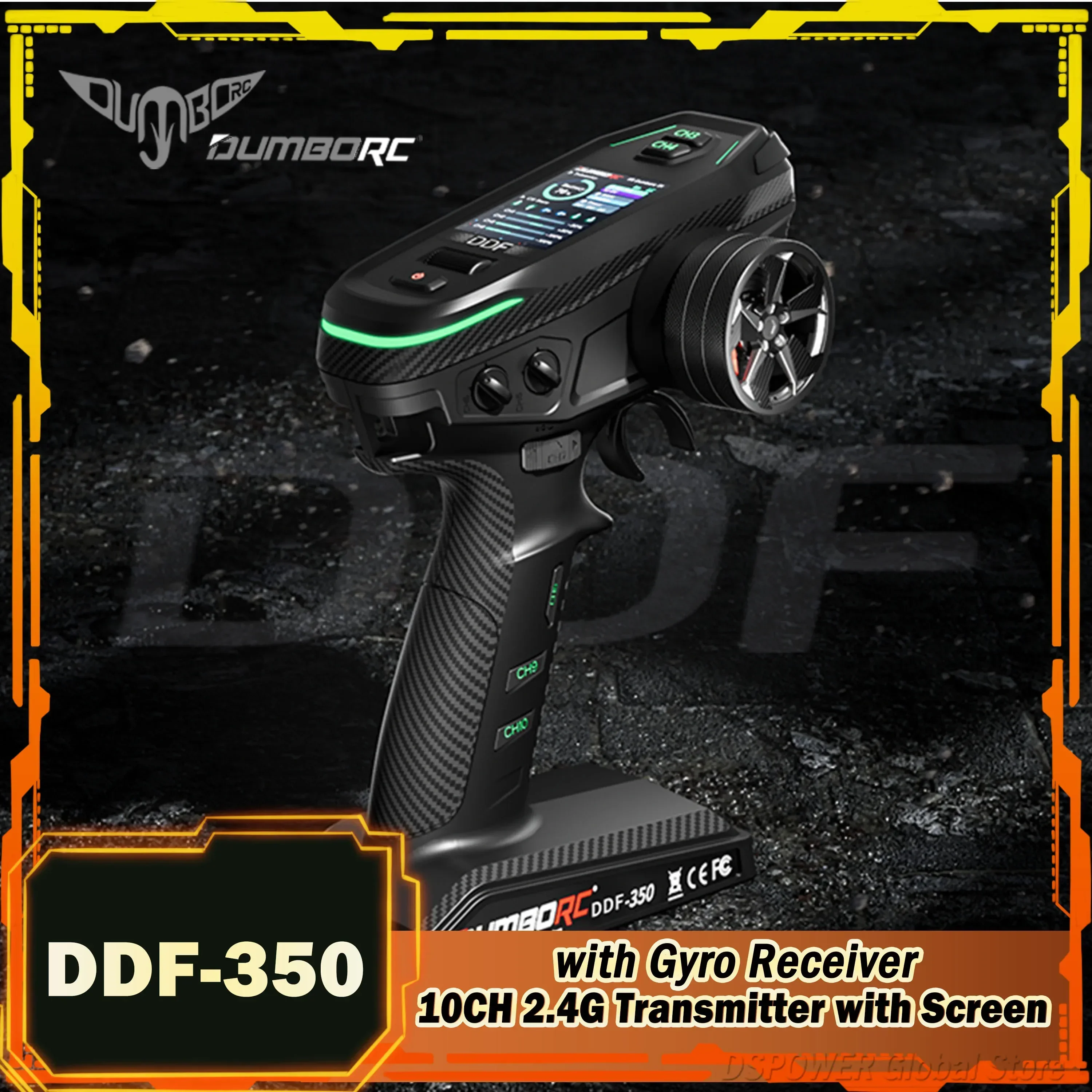 DUMBORC DDF-350 10CH 2.4Ghz RC Transmissor Controle Remoto Rádio Digital com Tela HD Giroscópio Receptor para Carro Tanque Barco Robô