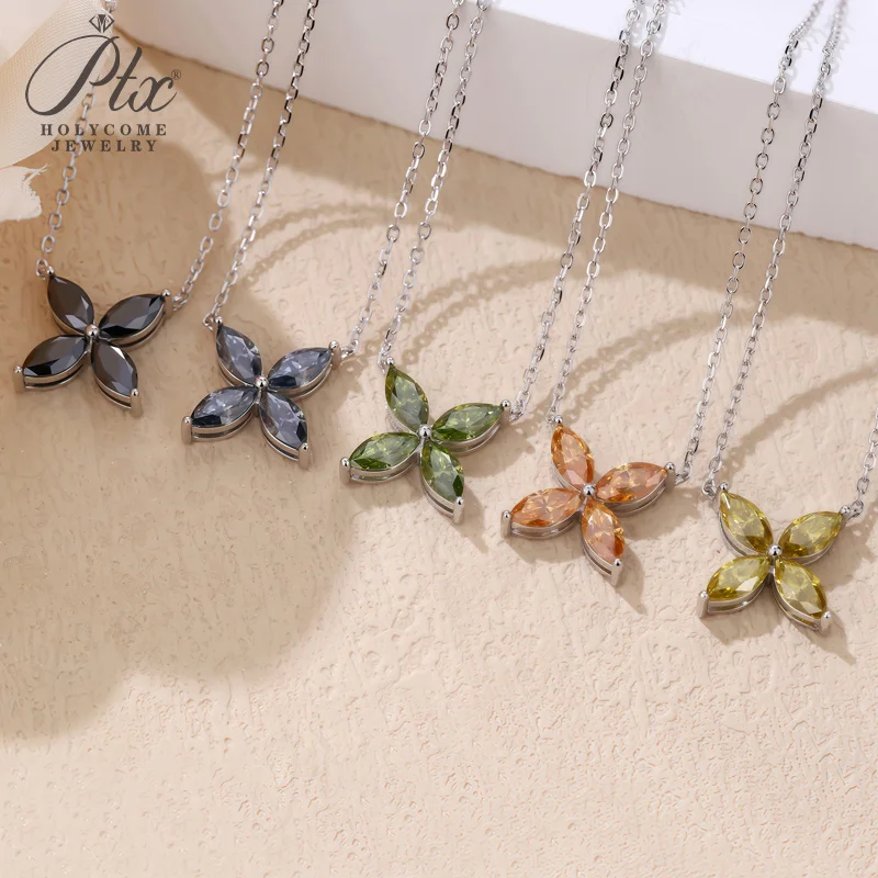 Moissanite Necklace for Women Marquise Four‑leaf Clover Silver 925 Hypoallergenic Charms High Quality Daily Wear Banquet Jewelry