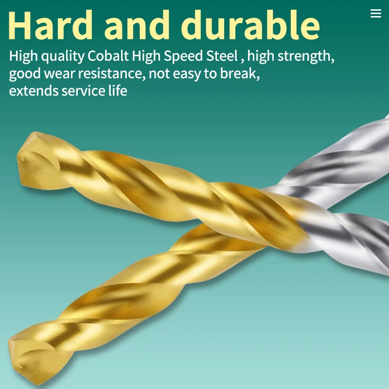 YG-1 D2GP191 HSS -Co8 1.0-13.0 Set Mata Bor Twist Tangkai Lurus Lapisan Titanium Pemrosesan Baja Tahan Karat