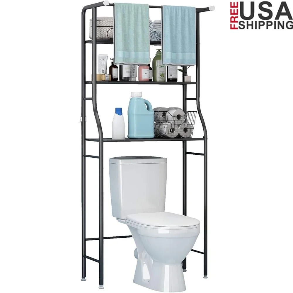

3-Tier Over The Toilet Rack Bathroom Space Saver Storage Organizer Adjustable Shelf Towels Toiletries Plants Laundry Room