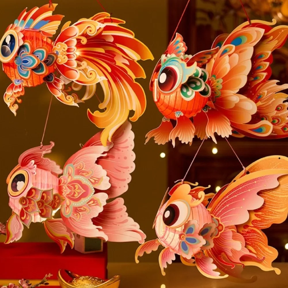 

3D Middle Autumn Festival Lantern Paper Hand Made DIY Lantern Material Kit Fish Chinese Style Mid Autumn Lotus Lantern Women