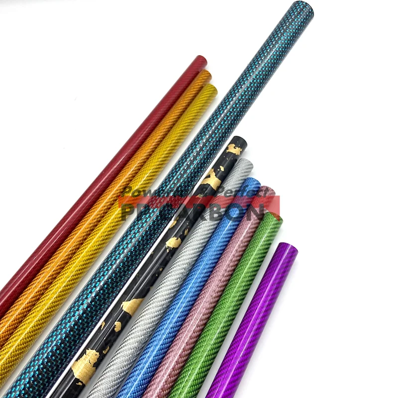 lot/2pcs 500mm Carbon Fiber Colored Tube for RC Airplane Parts Glossy Twill Weave Red Blue Gold 3K Hardness Composite Material