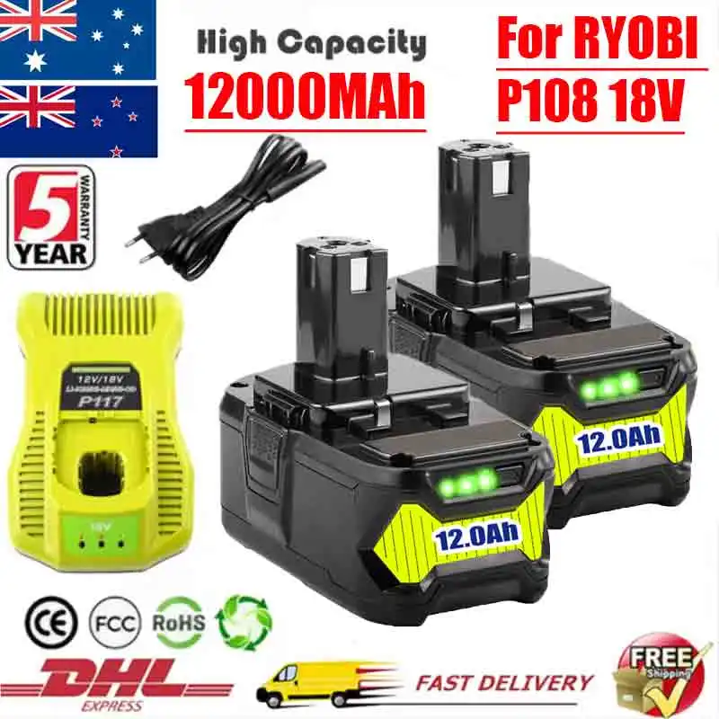 12Ah لبطارية RYOBI 18 فولت P108 18 فولت One + Plus بطارية 18 فولت أدوات كهربائية ليثيوم أيون P104 P107 RB18L50 RB18L20 P108 #1