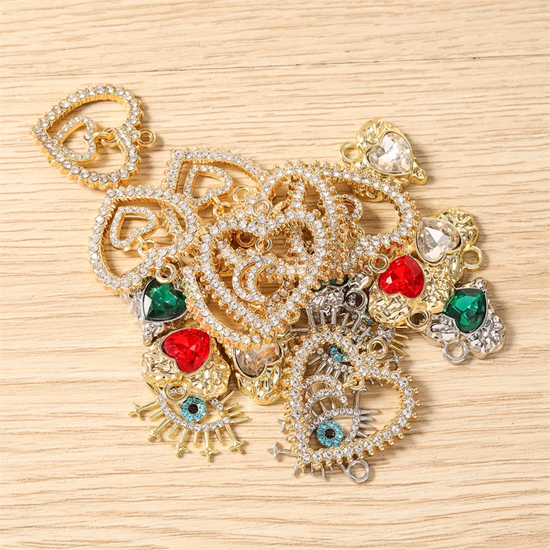 4 Stück zarte Kristall-Metall-Anhänger mit Liebesherz und Augenmotiv für die Schmuckherstellung, Halsketten, Ohrringe, Armbänder, DIY-Bastelzubehör – Detail 4