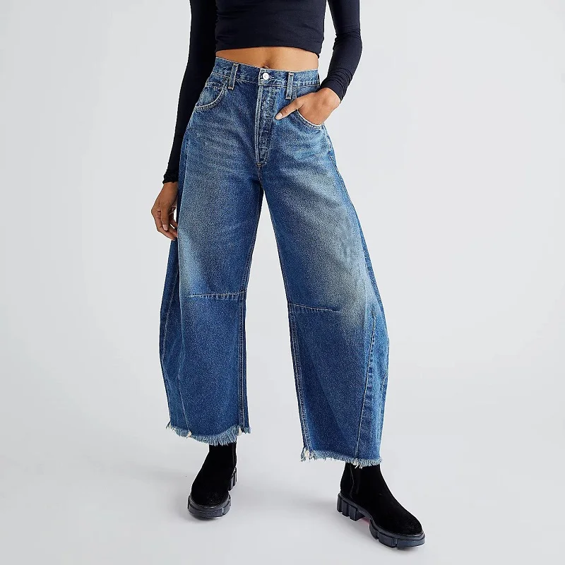 Elegant Straight Leg Sickle Pants Jeans Y2k Harajuku Fashion Casual New Multi-Color Nine-Point Pants Casual Wide-Leg Pants Women