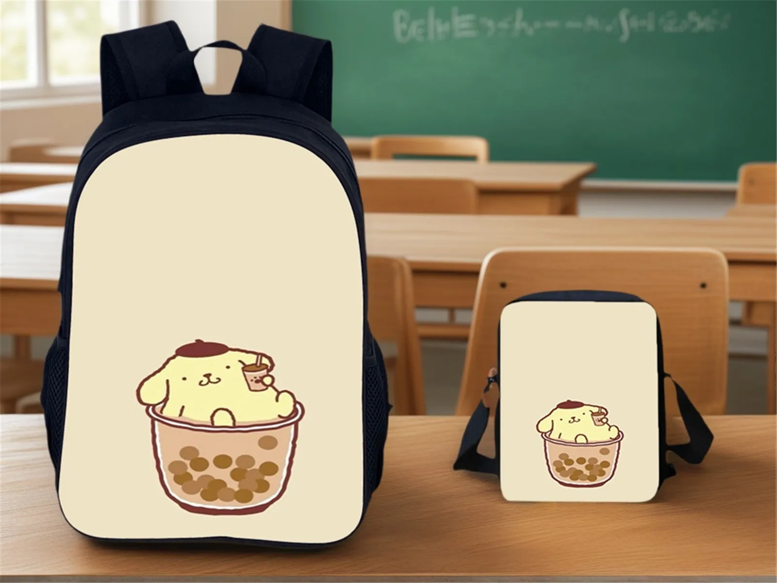

Pom Pom Purin School Bag Sanrio Backpack and Cartoon Side Bag 2Pcs Set-Children Cute Daypack Kid Cartoon Travel Knapsack