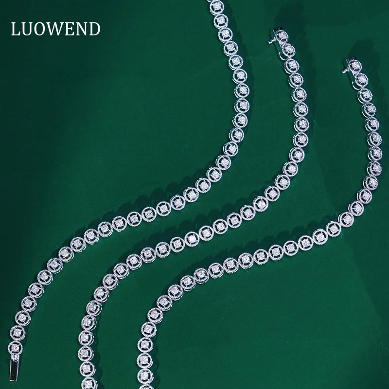 LUOWEND 100% 18K White Gold Bracelet Luxury 2.1carat Real Natural Hollow Full Diamond Bracelet for Women Wedding Vintage Style