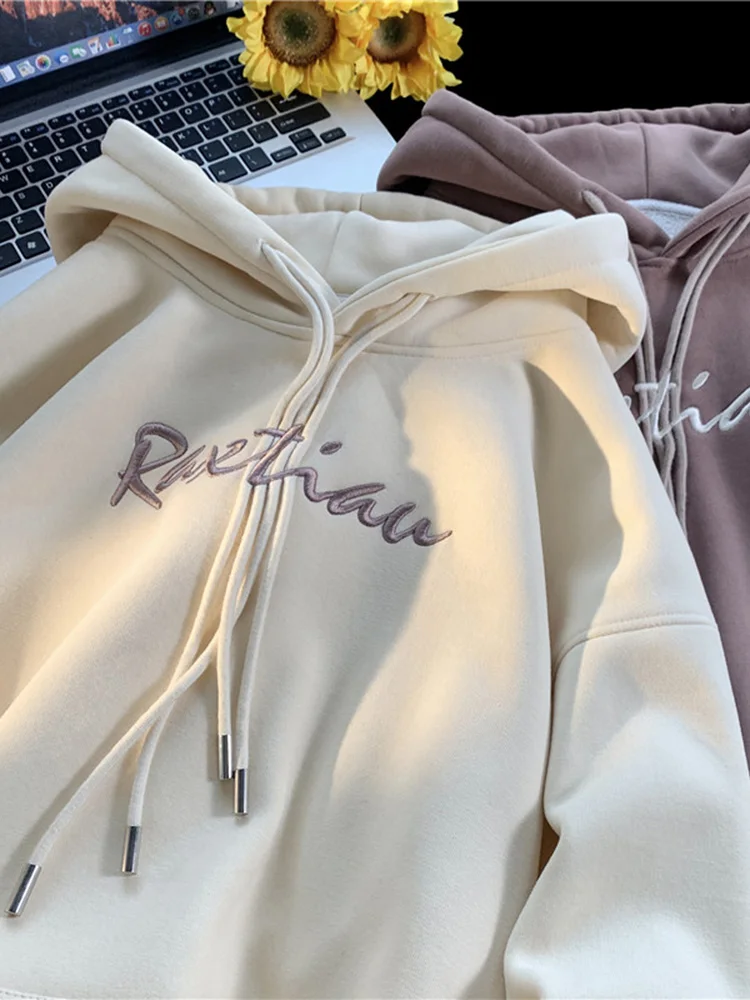 

Thiened Embroidered Hoodie Men's Winter Fce Lined Oversize Jaet Trendy Brand Haome Heavyweight Men's Clothing