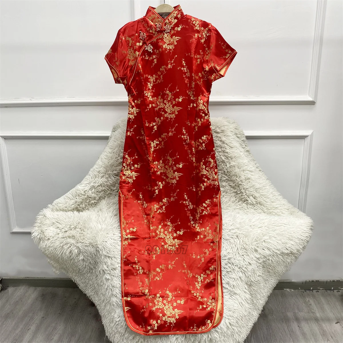 New Chinese Style Cheongsams Women Long Qipao Jacquard Flower Chinese Dress Split Vestidos Satin Cheongsam Bigsize 3Xl-6Xl