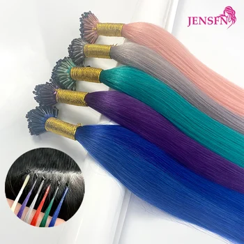 8D Microbeads Color Hair Extensions Human Hair 10pcs 0.5g/s Micro Ring 18Inch   For Women Pink Blue Grey Purple Color