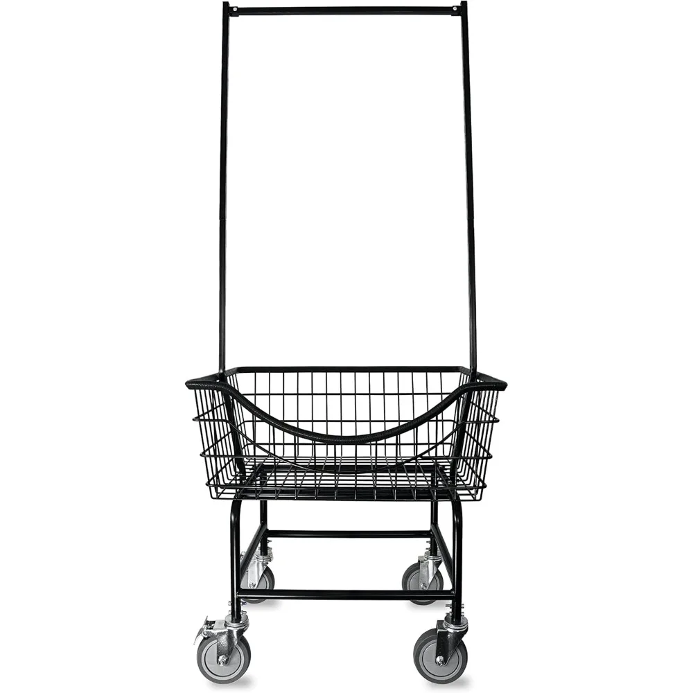 Big Brother Commercial Laundry Cart with Dual Pole Rack 3.25 Bushels (Matte Black Vinyl Rust Coating, Extra Large)
