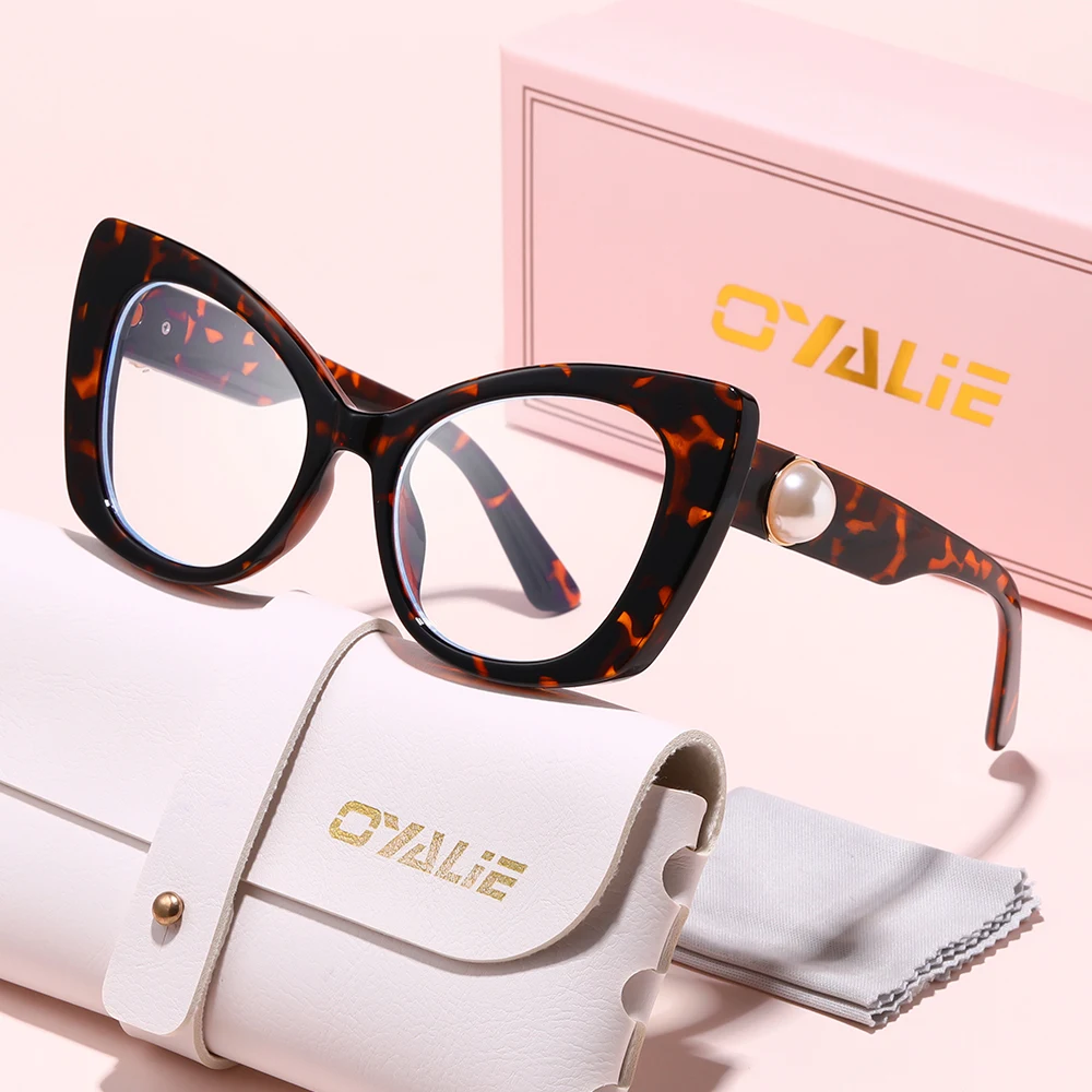 Oyalie Fashionable Cat-Eye Frame Glasses with Large Pearls, Available in Multiple Colors, Elegant and Eye-Catching, Newly Launched with Carefully Placed Pearl Embellishments to Add Elegance, Suitable for Various Occasions and Matching with Clothing Accessories