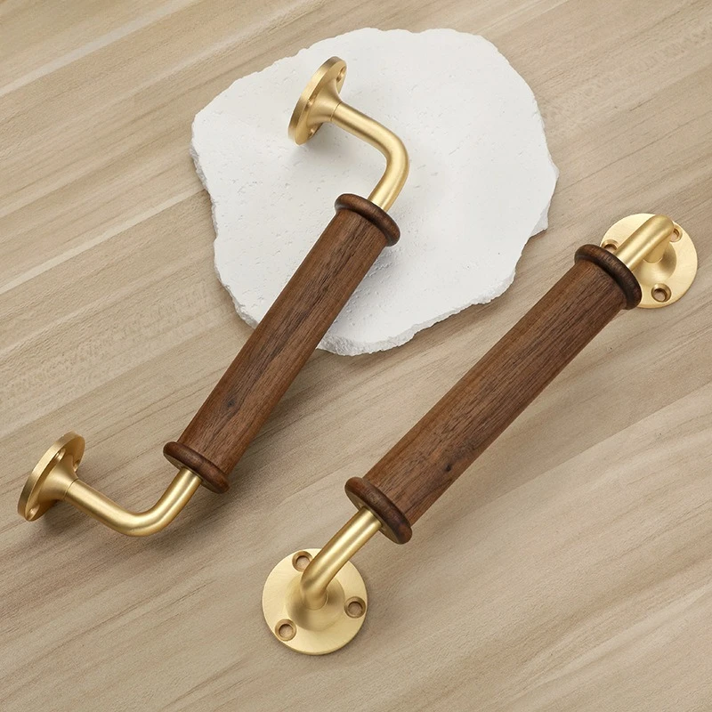 French-style light luxury black walnut cabinet door handles for cabinets and wardrobes with brass base exposed door knobs