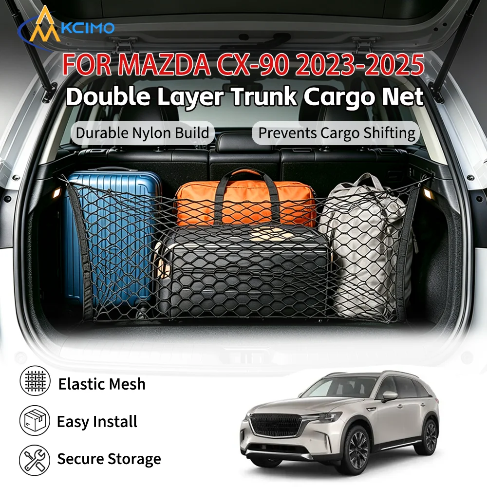 For Mazda CX-90 2023-2025 Car Rear Compartment Elastic Storage Net Pocket Single/Double Layer Optional Vehicle Trunk Luggage