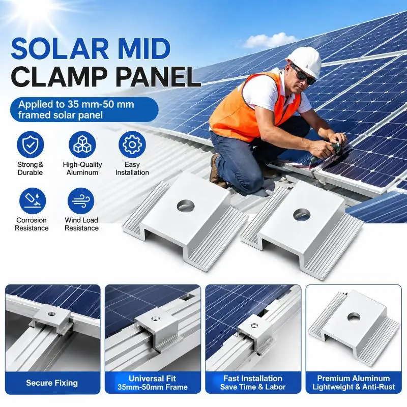 1/12pcs Solar Panel Mid Clamps,Solar Panel Bracket Aluminium Mounting Accessories Solar Mid Clamp for Solar Panel Mounting