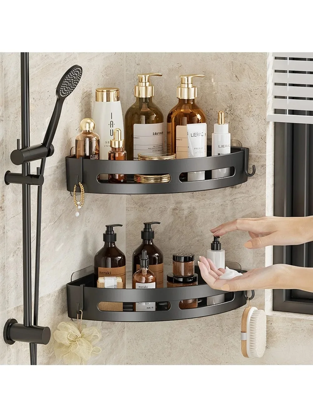 NEU 3/2/1 Stück Selbstklebende Badezimmer-Shampoohalter Duschablage Aufbewahrungsregale Ohne Bohren Eckregal Handtuchhalter Regale Für – Detail 7