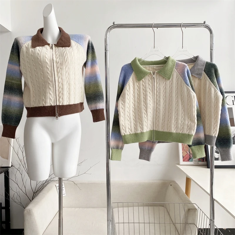 

Colorful Sleeves Chic Sweater Sweater Cardigan Sweater Knitted Zipper Cardigan Women New Tops