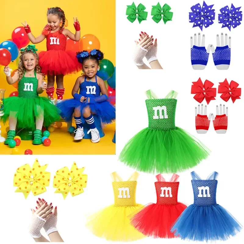 Halloween Kids Cosplay Costume cute M chocolate candy Christmas girl Red Yellow Blue soft tulle dance tutu dress