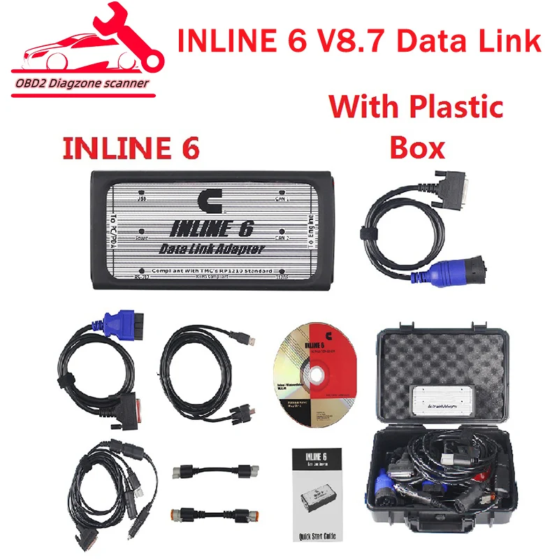 S++ Quality INLINE 6 V8.7 Data Link Adapter Heavy Duty Scanners INLINE6 Full 8 cable Truck inline6 Cummins Car Diagnostic Tools