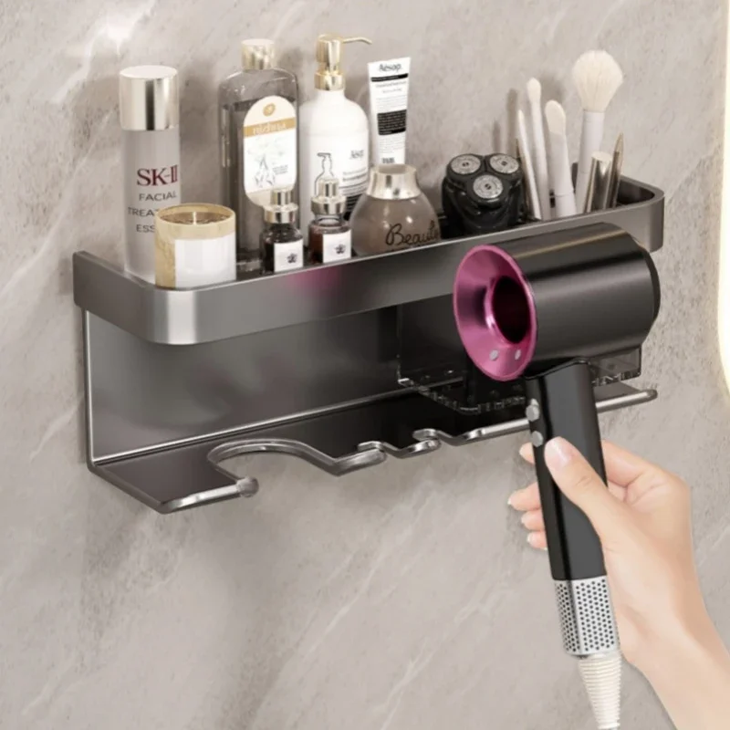 Bathroom Wall Shelf Aviation Aluminum Storage Shelves For Hairdrier Dryer Cradle Home Organizer Accessories Supplies Hardwares