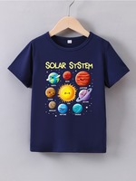 Summer Baby Boy Clothes Kid Girls Casual Solar System Planets Printed T-shirts Children Fashion Crew Neck Short Sleeve Top