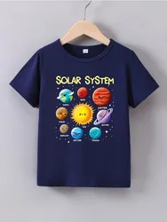 Summer Baby Boy Clothes Kid Girls Casual Solar System Planets Printed T-shirts Children Fashion Crew Neck Short Sleeve Top