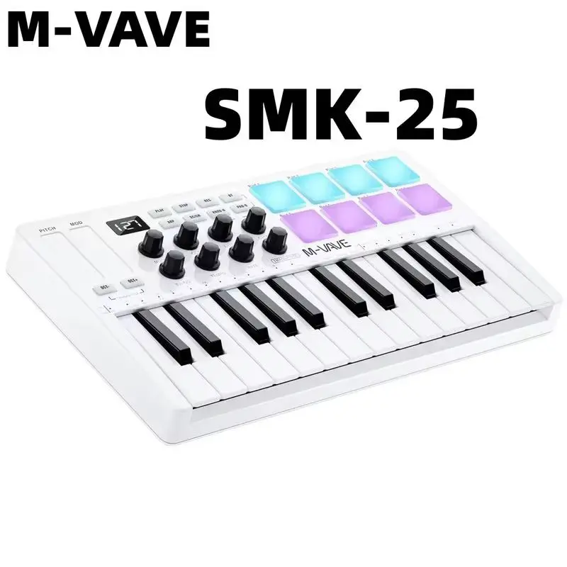 M-Vave Smk-25 Midi Keyboard Controller 25-Key 8 Rgb Backlit Drum Pads Beats Maker Music Keyboard Strike Pad For Music Productio