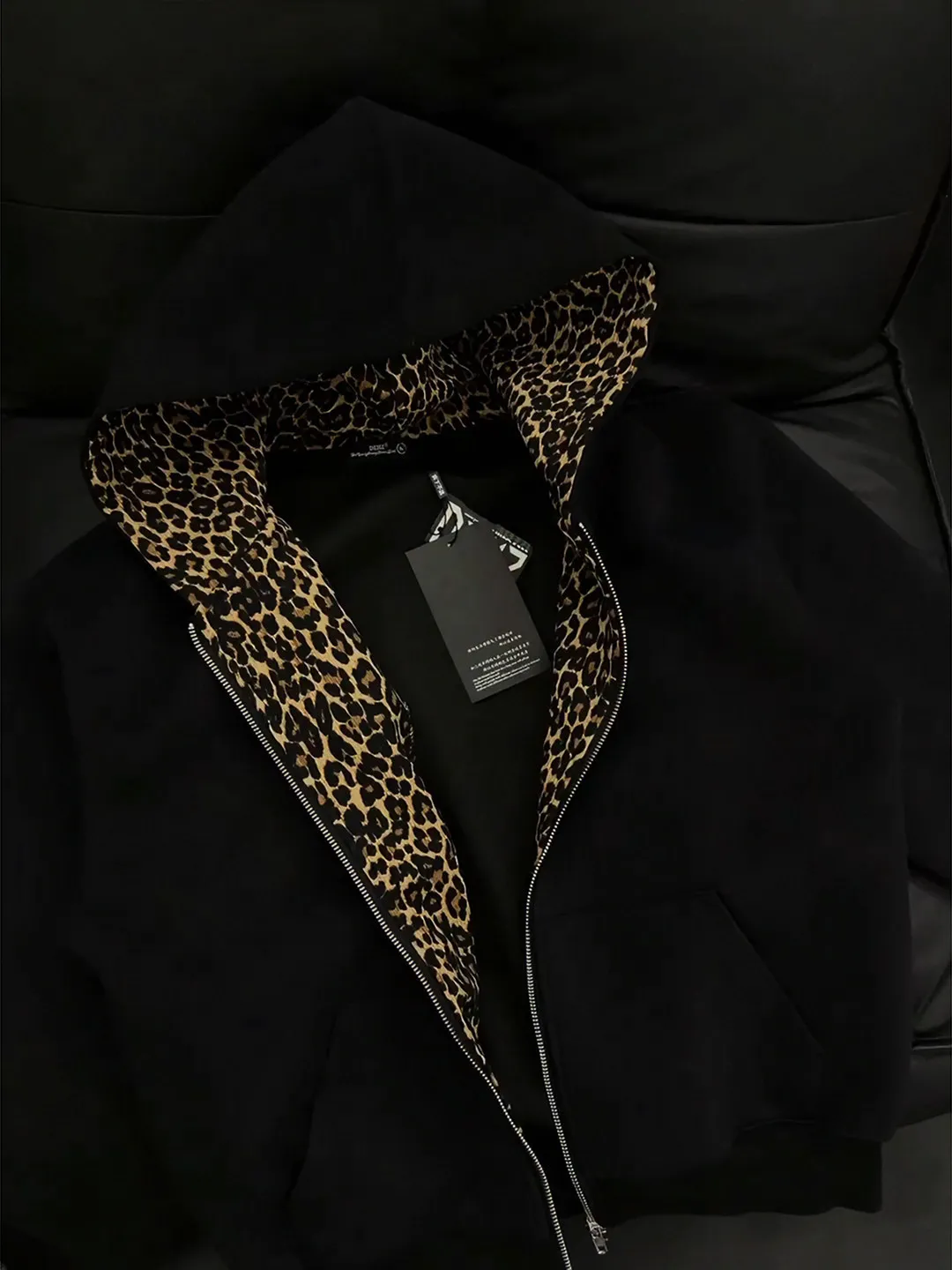 Mens Leopard Print Lined Zip Hoodie Contrast Inner Splice Autumn Clean Fit Streetwear Loose Male Casual Cardigan Hooded Jacket