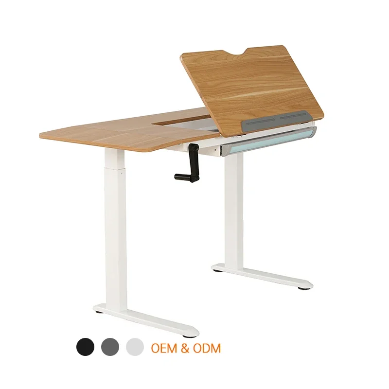 Ergonomic Manual Height Adjustable School Study  Tiltable Movable Table Drafting Drawing Art Standing Desk With Drawer