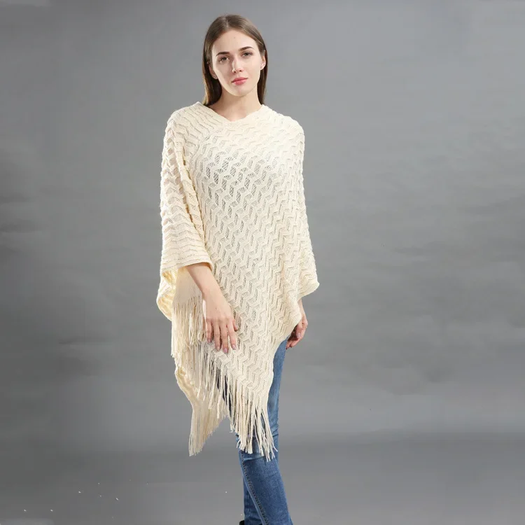 Frühling Herbst Frauen verlieren vielseitige feste Strickwaren Pullover Mode Straße Poncho Dame Umhänge rote Umhänge