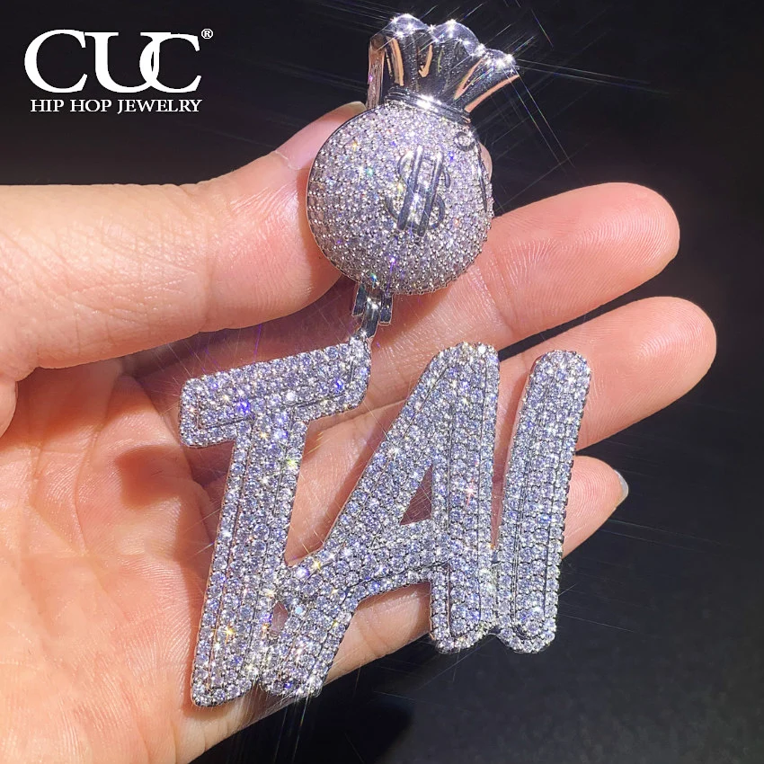 

CUC Custom Double Letter Pendant With Dollar Bag Bail Iced Out Zirconia Gold Silver Color Necklace Men Women Hip Hop Jewelry