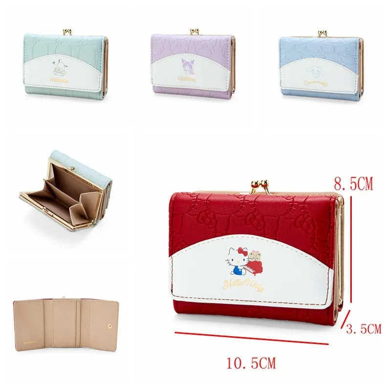 

2024 New Sanrio Casual Short Wallet Kawaii Anime Hellokitty Pochacco Cinnamoroll Pu Originality Coin Purse Card Bag Change Purse