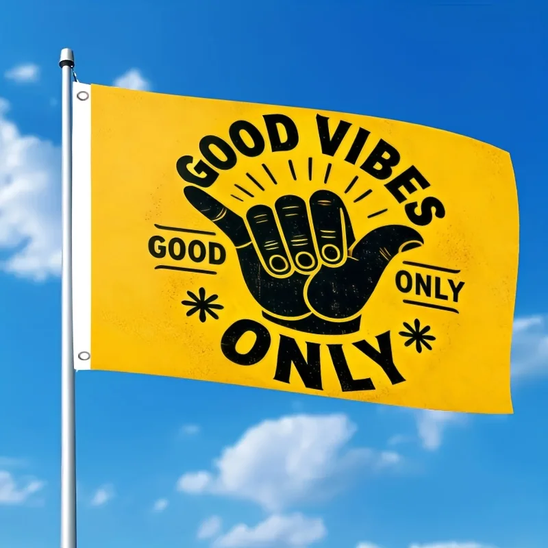 1pc Positive Energy Hand Gesture Flag, Yellow Background Inspirational Slogan, Humorous Creative Printed Banner, Indoor Outdoor