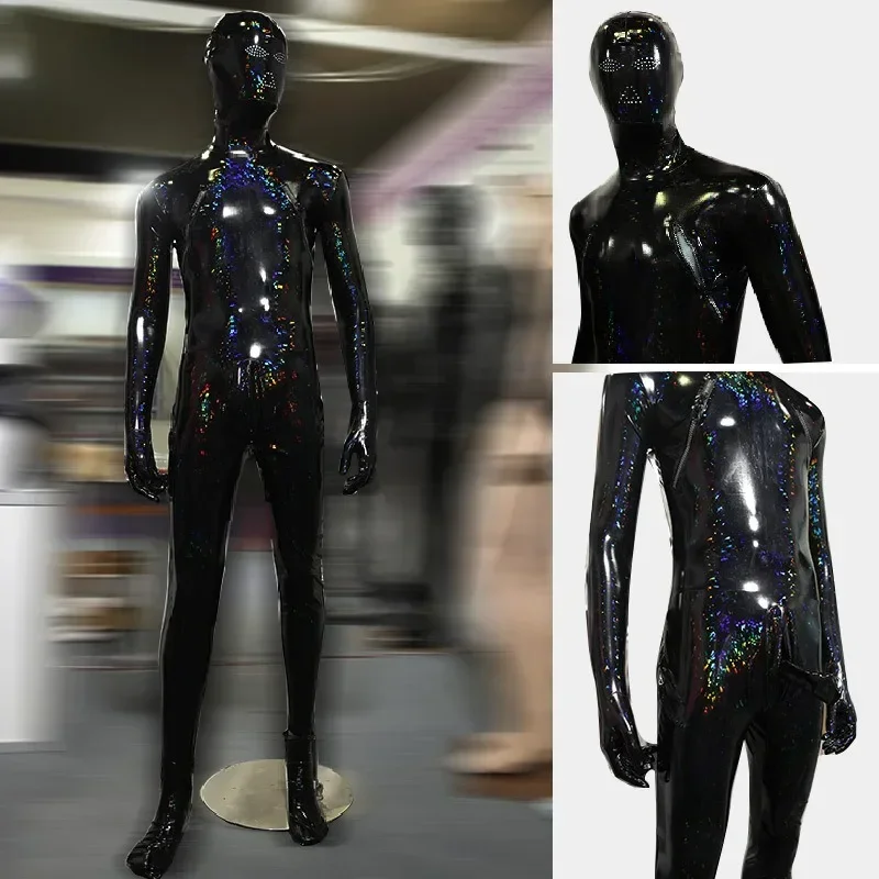 Latex bodysuit men's all inclusive jumpsuit dazzling colors shiny leather male servant stage gymnastics bodysuit disfraz mujer