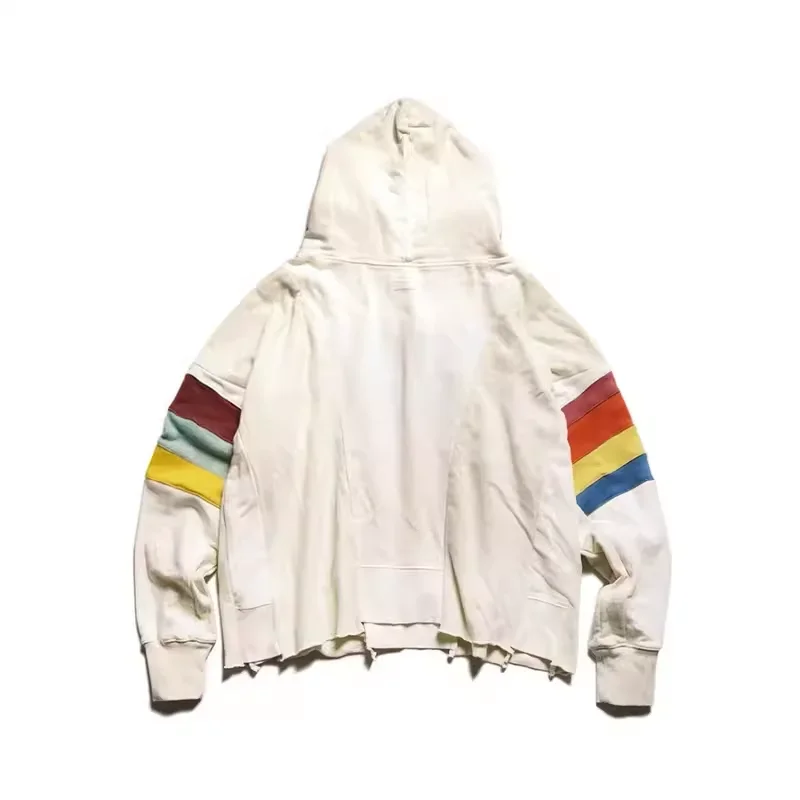 22AW KAPITAL Hirata Kazuhiro's new pure cotton washed distressed patchwork striped hooded loose sweatshirt