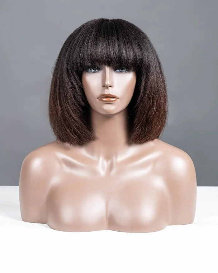 

Black To Brown Bob Afro Yaki Short Wig Hair Wigs With Bangs No Lace