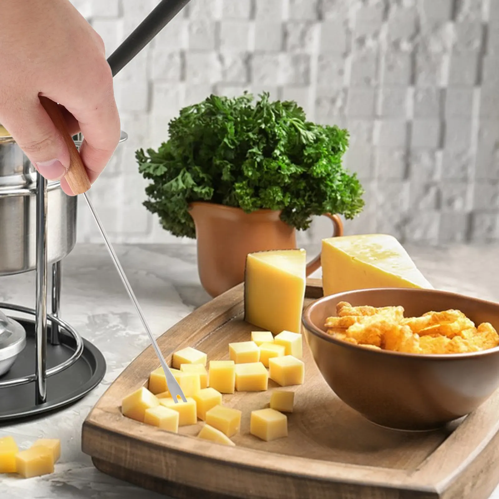 

6Pcs Stainless Steel Fondue Forks 9.5 Inch Heat Resistant Wood Handle Cheese Chocolate Candy Marshmallow Roasting Forks