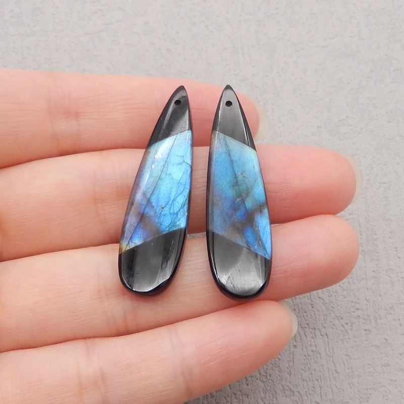Handmade Jewelry Natural Stone Obsidian Labradorite Water Drop Earring Bead,Fashion Jewelry Earrings For Women 41x12x4mm 7g