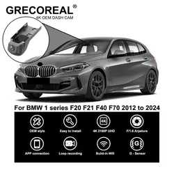 GRECOREAL 4K Dash Cam Front and Rear WiFi Dual Camera Dashcam APP Control Plug Play Compatible with BMW 1 series F20 F21 F40 F70