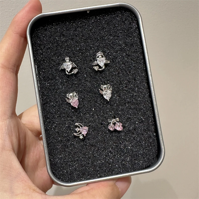 1 PCS Shiny Pink Zircon 316L Stainless Steel Ear Bone Nail New Fashion Delicate Earrings for Women Y2K Piercing Jewelry Gifts