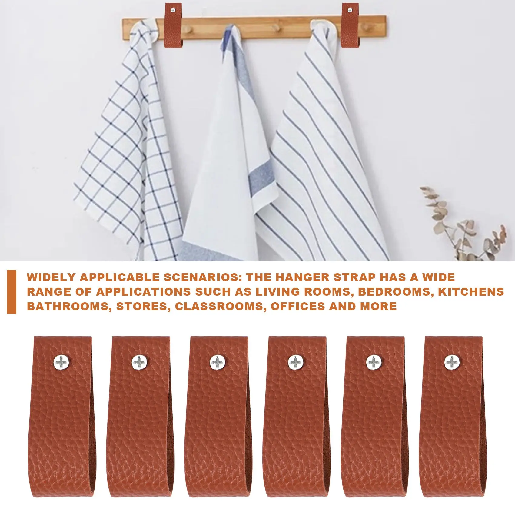 Y50A-10Pcs Wall Hooks,PU Leather Curtain Rod Holder, Leather Straps For Hanging Bracket DIY Home Storage Hook Wall Boho