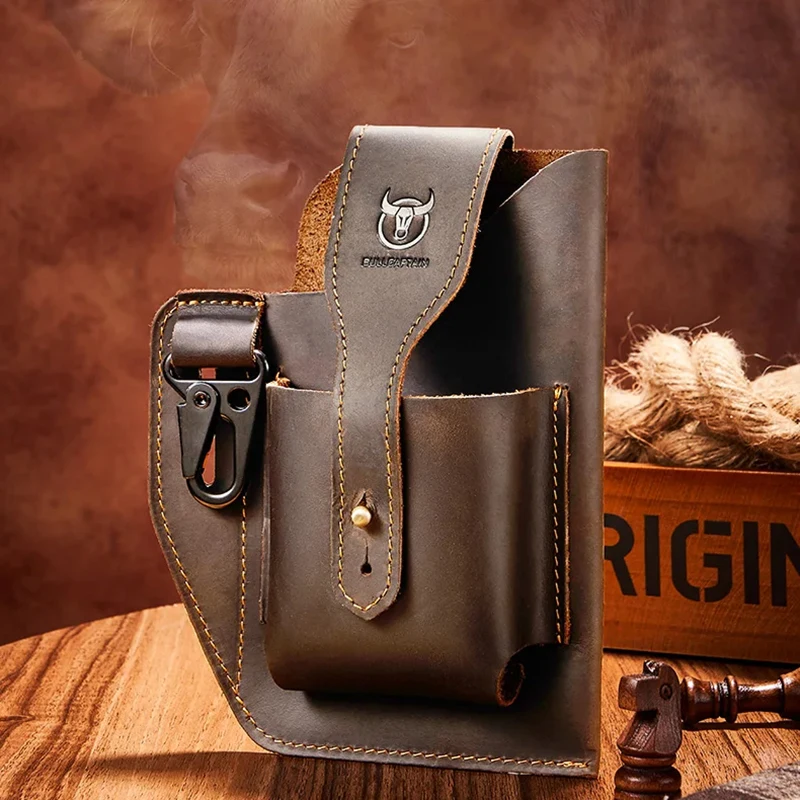 

Vintage Genuine Leather Waist Bag for Men Cell Phone Belt Bag Multifunction Outdoor Bags for Carrying Cigarette Case