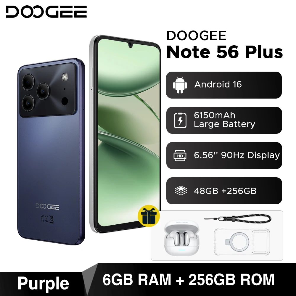 Global Version DOOGEE Note56 Plus Android 16 Smartphone 48GB+256GB