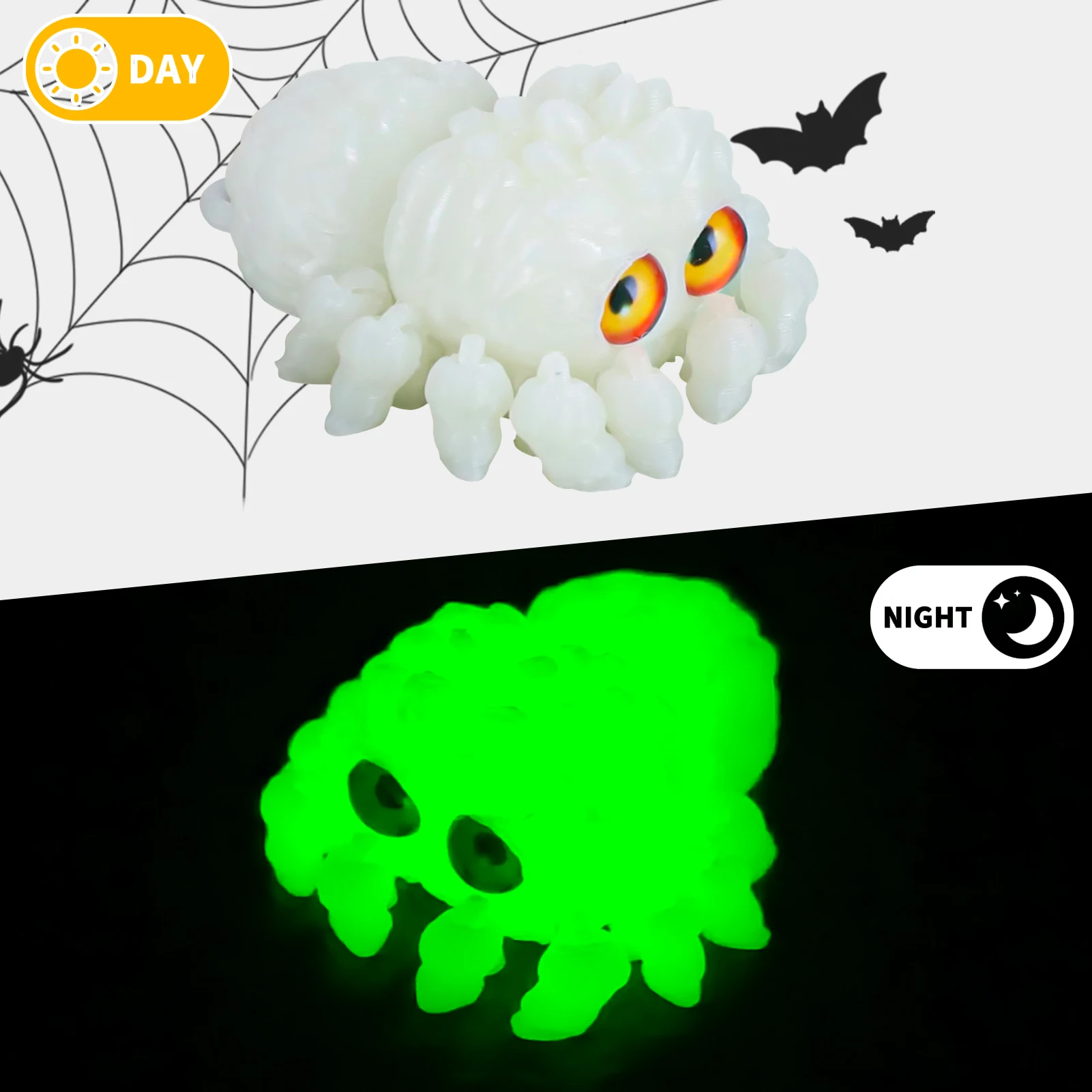 4 قطع عنكبوت مطبوع ثلاثي الأبعاد مع 10 أرجل متحركة وعيون واقعية - ديكور مكتب رائع مخيف، سلسلة مفاتيح، سحر حقيبة، هدية فريدة من نوعها للهالوين #3